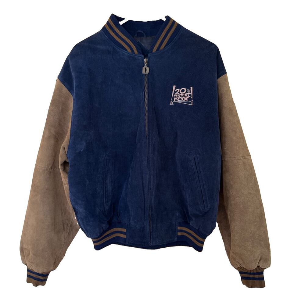 Vintage 00s 20th Century Fox Blue Suede Heavy Dunbrooke Zip Up Bomber Jacket L